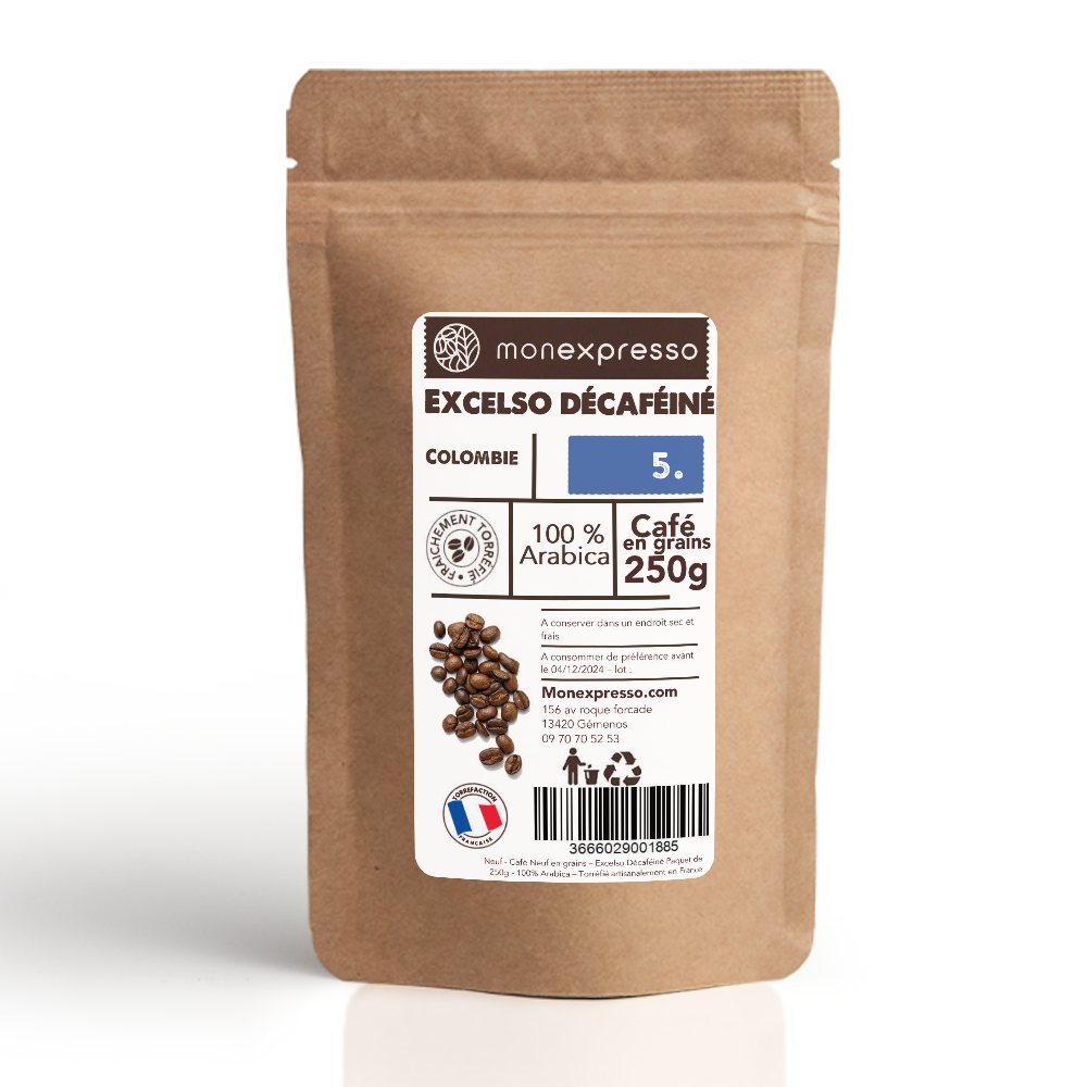 Café En Grains - Pure Origine -  Colombie Excelso Décaféiné Co₂ - 100 % Arabica