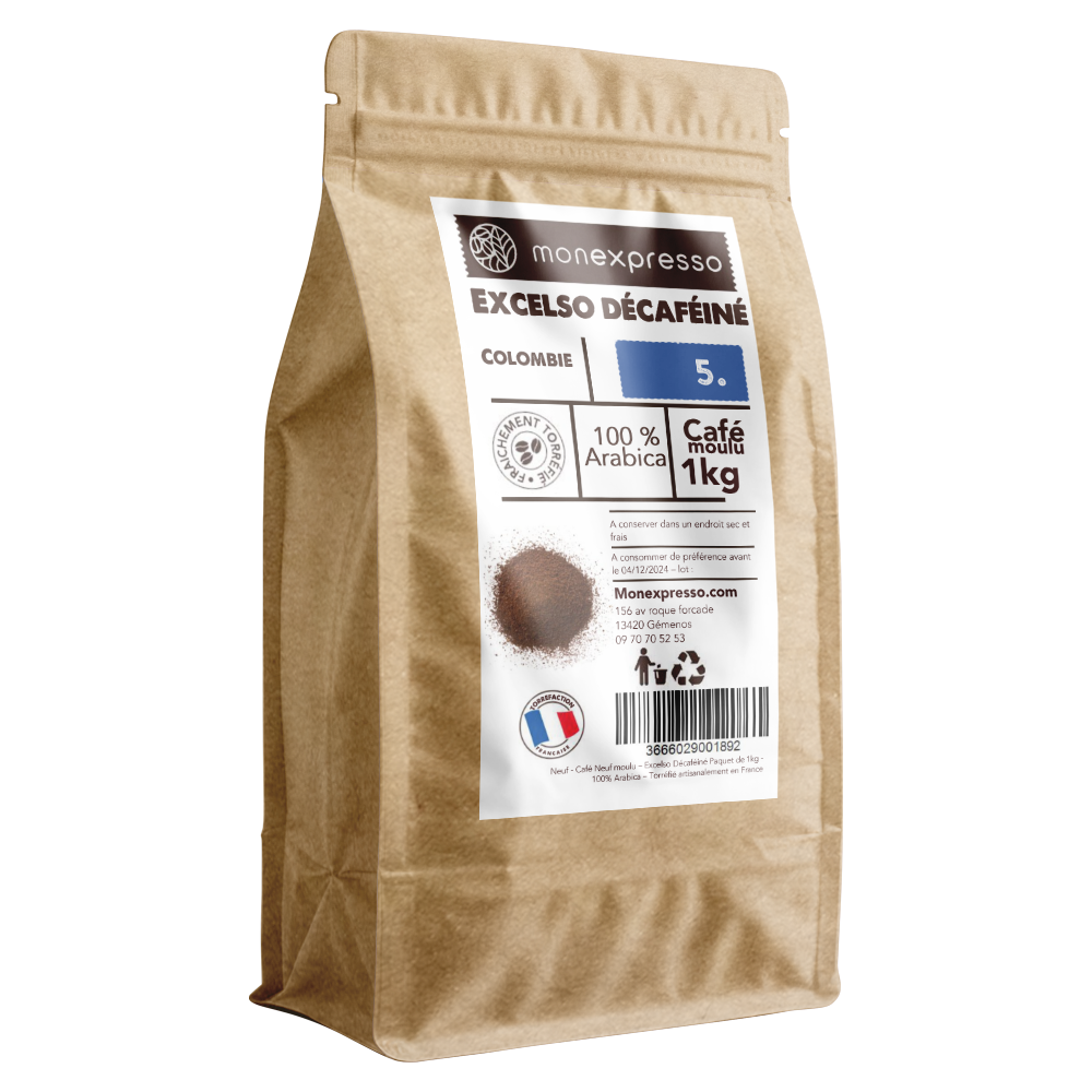 Café Moulu - Pure Origine - Colombie Excelso Décaféiné Co₂ 100 % Arabica