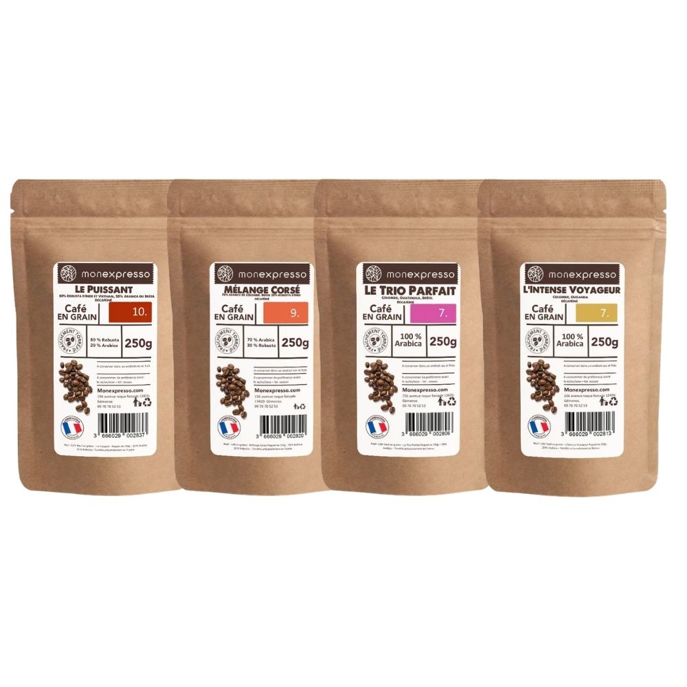 Café en Grains - Pack Découverte Décaféiné 4 x 250g